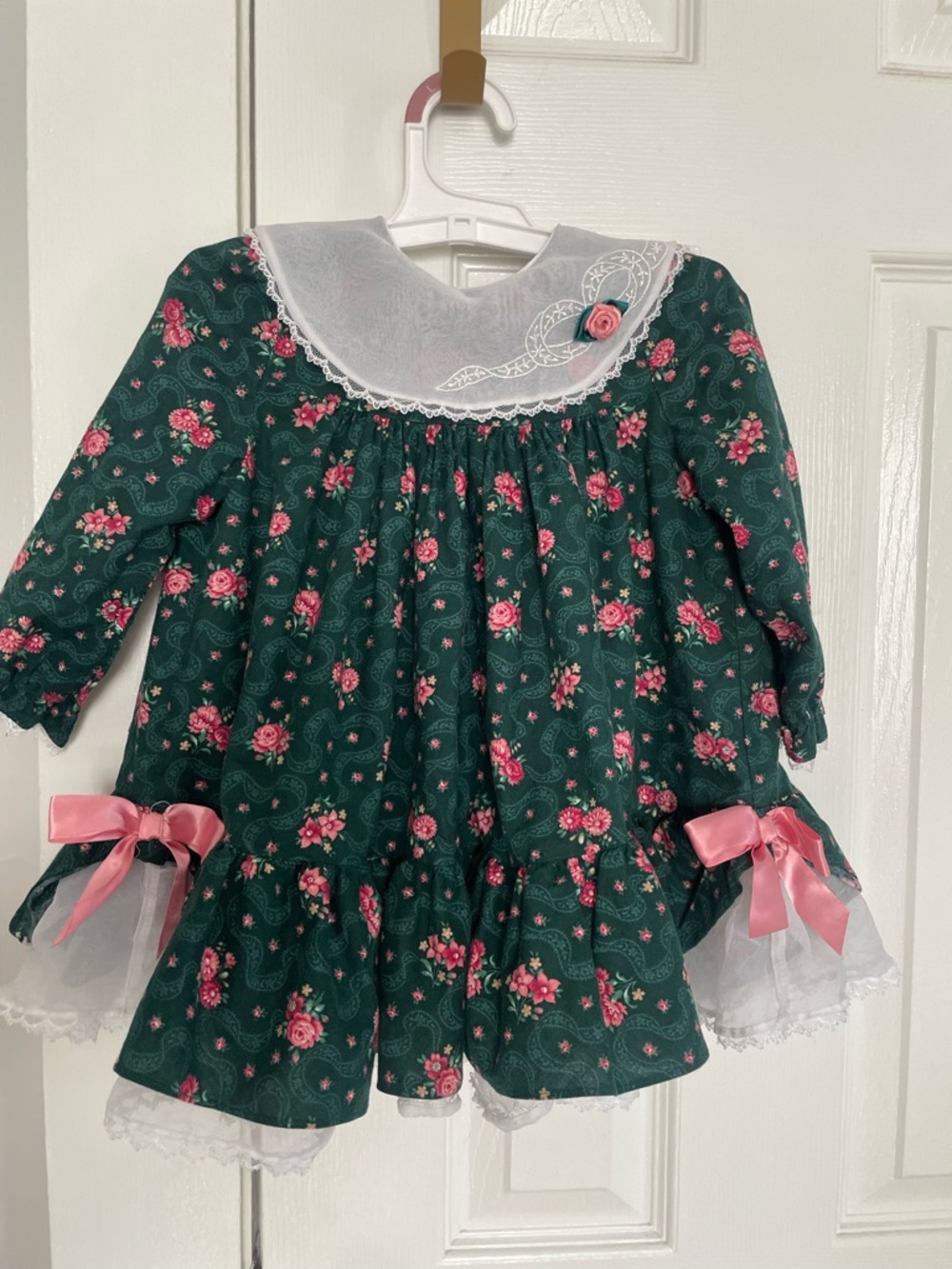 Vintage Rare Editions Green Dress with Pink Floral Accents